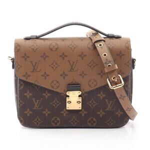Louis Vuitton Pochette Metis Top Handle Bag Canvas Leather Monogram Black Brown